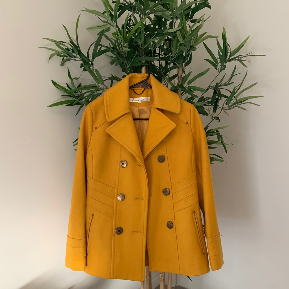 Kenneth Cole Mustard Yellow Wool Trench Coat